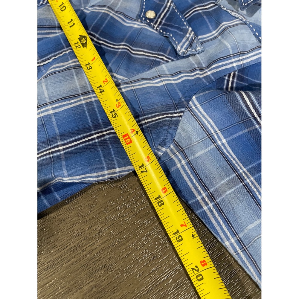 Wrangler Boys Size L 10-12 Blue Plaid Western Snap Shirt Long Sleeve Pearl Snap - Picture 5 of 6